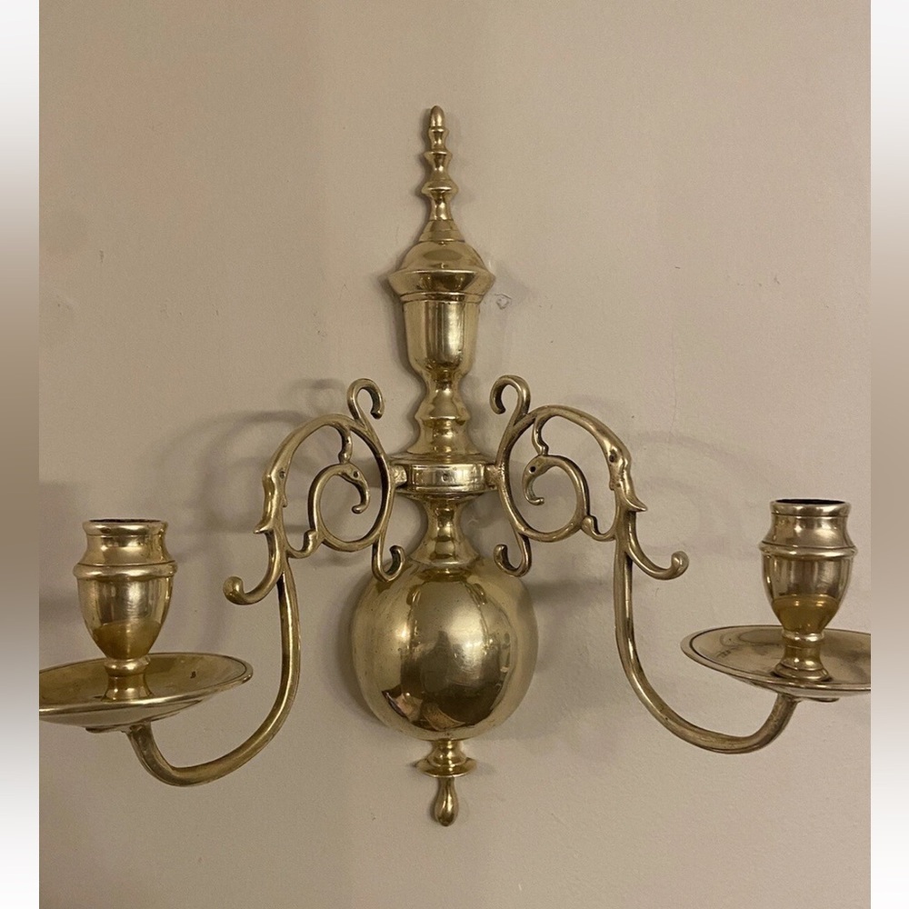 MCM 15”Ornate Double Candelabra Solid Brass Wall Mount Sconce Hollywood Regency